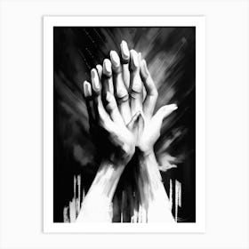 Blessing Hands Symbol Black And White Painting Art Print