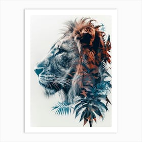 Double Exposure Realistic Lion With Jungle 27 Art Print