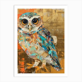 Baby Owl Gold Effect Collage 2 Art Print