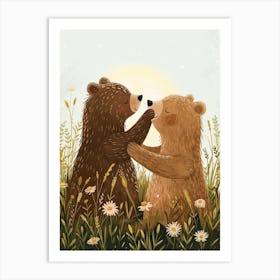 Two Bears Playing Together In A Meadow Storybook Illustration 1 Art Print