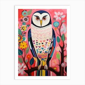 Pink Scandi Snowy Owl 1 Art Print