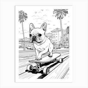 French Bulldog Dog Skateboarding Line Art 3 Art Print