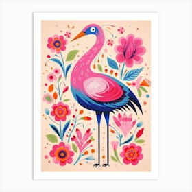 Pink Scandi Crane 1 Art Print