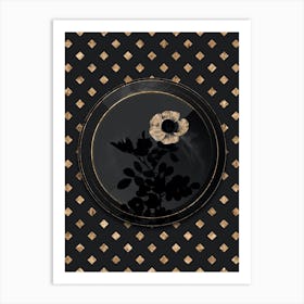 Shadowy Vintage Macartney Rose Botanical in Black and Gold n.0026 Art Print