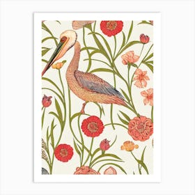 Pelican William Morris Style Bird Art Print