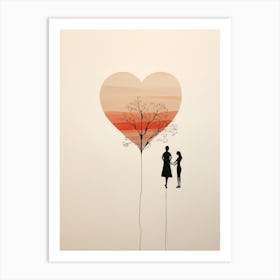 Tree Heart Silhouette Sunset Art Print