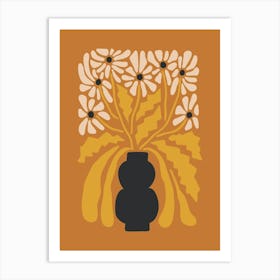 Minimalist Retro Flower Print 2 Orange Art Print