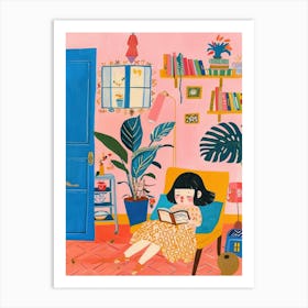 Girl Reading A Book Lo Fi Kawaii Illustration 7 Art Print