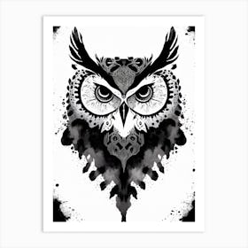 Owl Black And White Ink Blot 2 Art Print