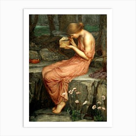 Psyche Opening the Golden Box by John Williams Waterhouse - Waterhouse's Remastered Oil Painting Pandora's Box Vintage Flowers Dreamy Witchy Pagan Mythological Beautiful Art Print