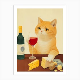 Cat Drinking Wine Art Print