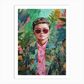 Floral Handpainted Portrait Of Daniel Kwan 2 Art Print