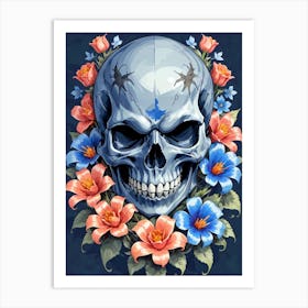 American Flag Floral Face Evil Death Skull (4) Art Print