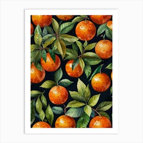 Oranges On A Black Background Art Print