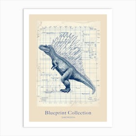 Dimetrodon Dinosaur Blue Print Style Poster Art Print