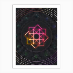 Neon Geometric Glyph in Pink and Yellow Circle Array on Black n.0033 Art Print