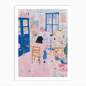 Girl Artist Studio Lo Fi Kawaii Illustration 1 Art Print