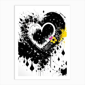 Black And Yellow Heart Art Print