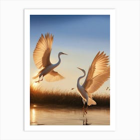 Two Egrets In Flight Art Print