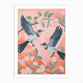 Vintage Japanese Inspired Bird Print Mockingbird 1 Art Print