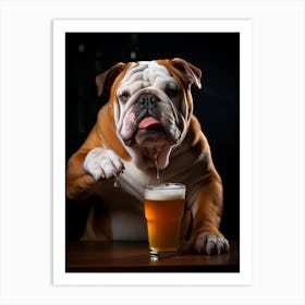 Bulldog Drinking A Beer Art Print