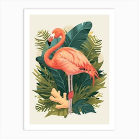 American Flamingo And Ginger Plants Minimalist Illustration 3 Art Print