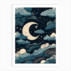 Moon And Clouds Art Print