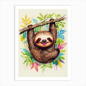 Sloth Hanging On A Branch Art Print