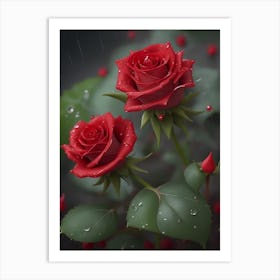 Red Roses At Rainy With Water Droplets Vertical Composition 82 Art Print