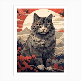 Cat Animal Drawing In The Style Of Ukiyo E 1 Art Print