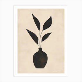 Black Vase With Leaves 1 Art Print