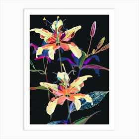 Neon Flowers On Black Columbine 2 Art Print