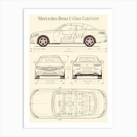 Mercedes Benz C Class Cabriolet 2020 car blueprint Art Print