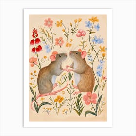 Folksy Floral Animal Drawing Mouse 6 Art Print