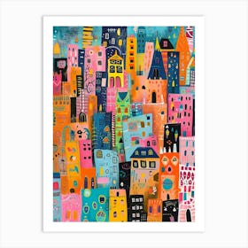 Kitsch Colourful Cityscape Patterns 1 Art Print