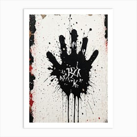 Black Charcoal Hand Sketching Over A Canvas With Splatters And Drips Of Paint Heavy Grunge Texture (2) Art Print