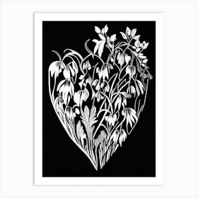 Bleeding Heart Wildflower Linocut Art Print