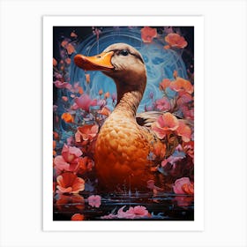 Duck With Flowers 2 Art Print