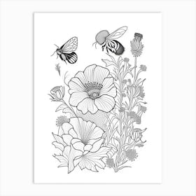 Flower With Bees 3 William Morris Style Art Print