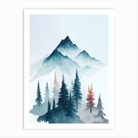 Mountain And Forest In Minimalist Watercolor Vertical Composition 9 Art Print