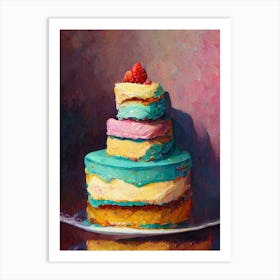 Big Rainbow Birthday Cake Oil Painting Art Print