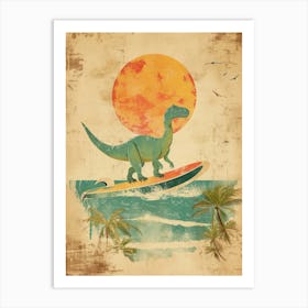 Vintage Amargasaurus Dinosaur On A Surf Board  2 Art Print