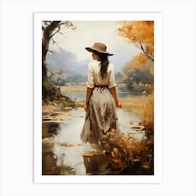 Woman Walking By A River 1 Art Print