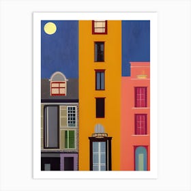 Orange Starry Night Townhouse Amsterdam Art Print