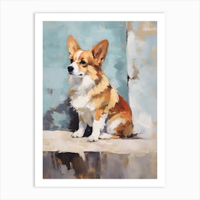Corgi Dog, Painting In Light Teal And Brown 3 Art Print