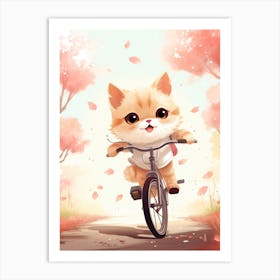 Kawaii Cat Drawings Biking 3 Art Print