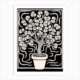 B&W Plant Illustration Jade Plant 1 Art Print