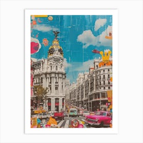 Madrid   Retro Collage Style 1 Art Print