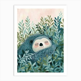 Sloth Bear Hiding In Bushes Storybook Illustration 2 Art Print