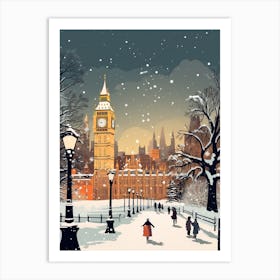 Winter Travel Night Illustration London United Kingdom 2 Art Print